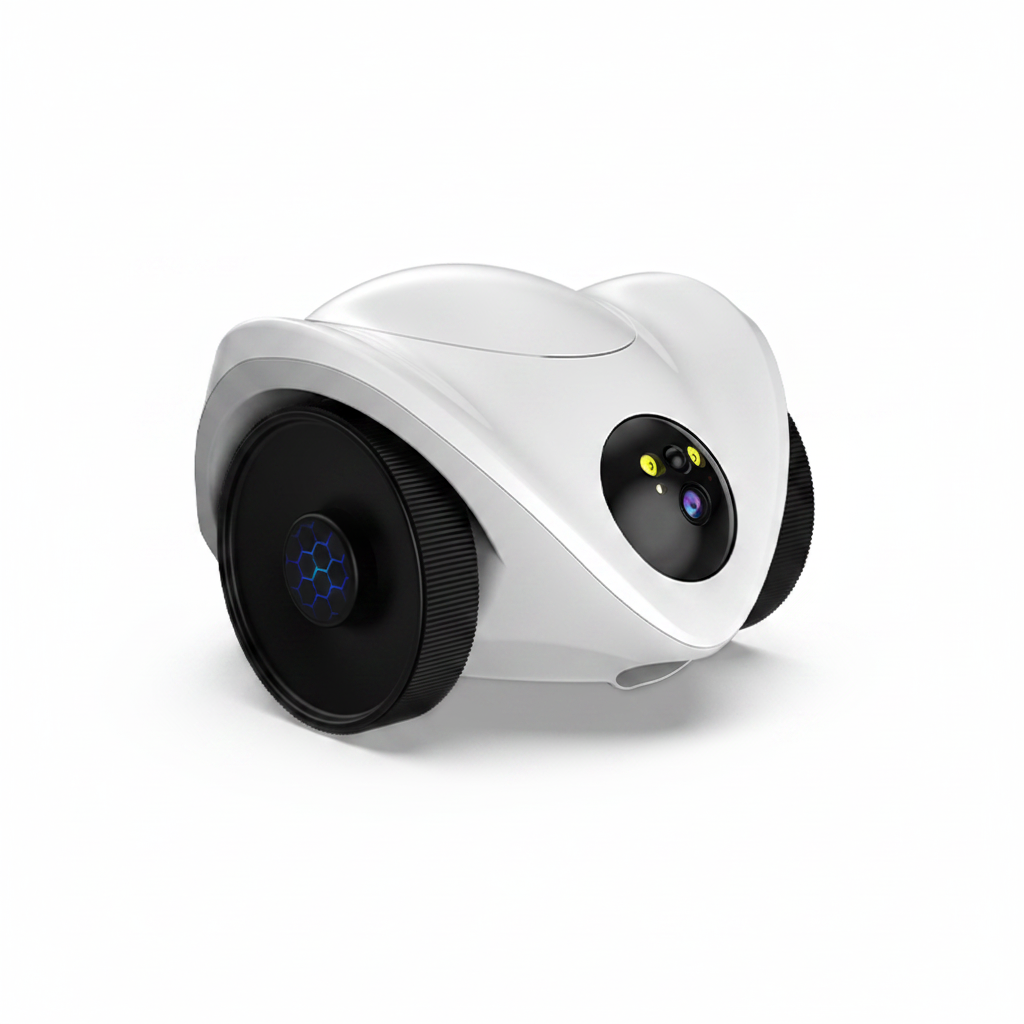  Lykke™ Vakt mobile pet companion robot — three-quarter front-left view on white background 