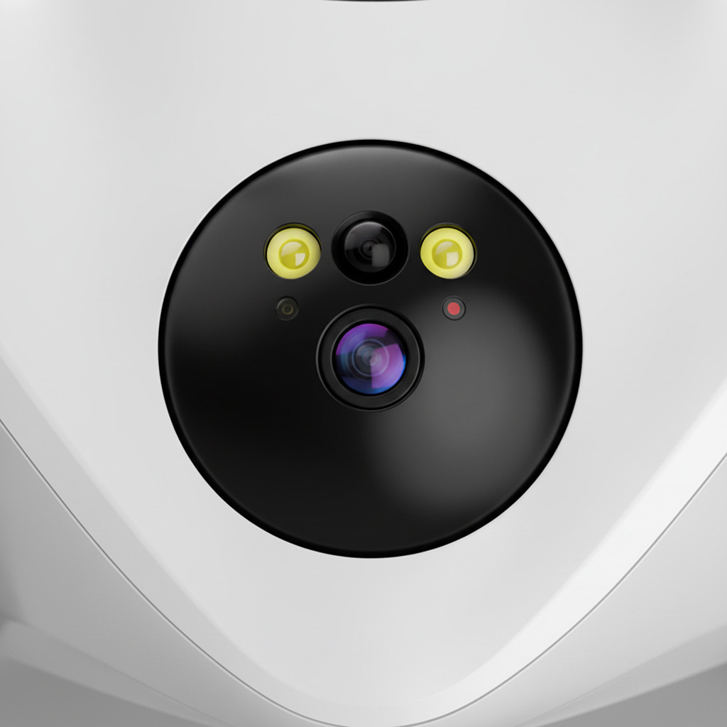  Lykke™ Vakt — front camera lens with night vision LEDs and status indicator, close-up detail 