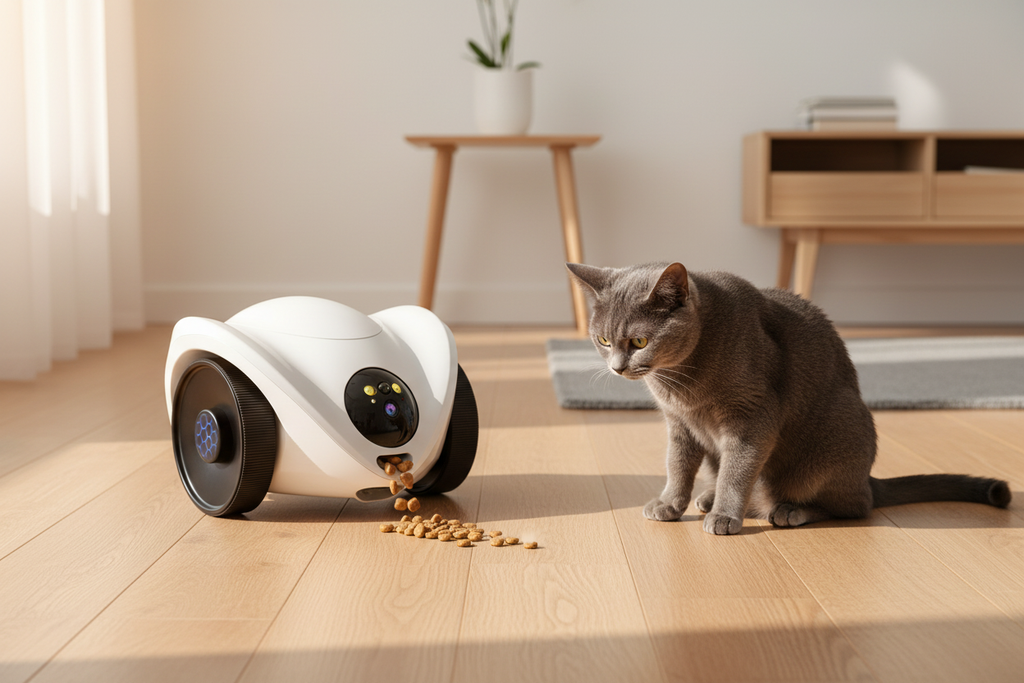  Lykke™ Vakt smart pet robot — treat dispensing lifestyle shot 
