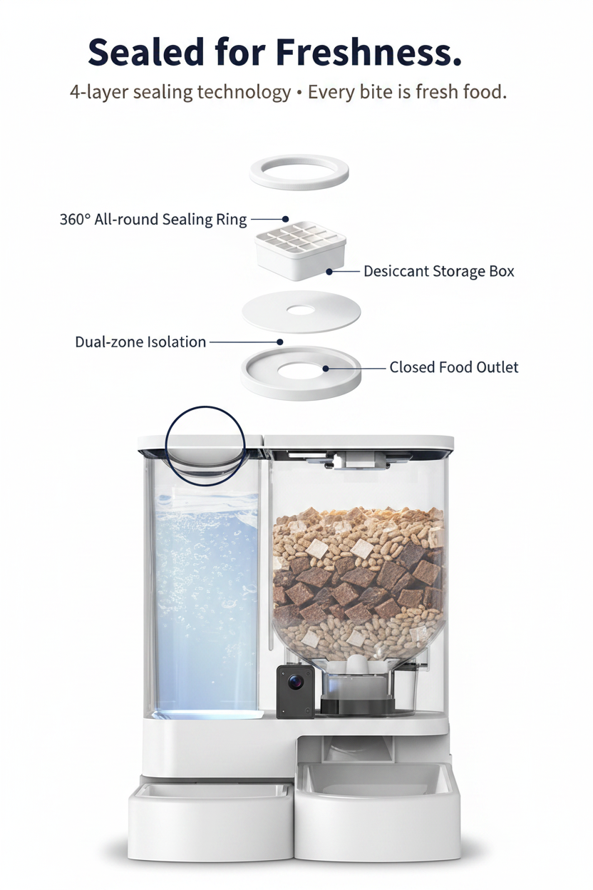 Four-layer freshness sealing system inside the Lykke™ Smart Pet Care Station

