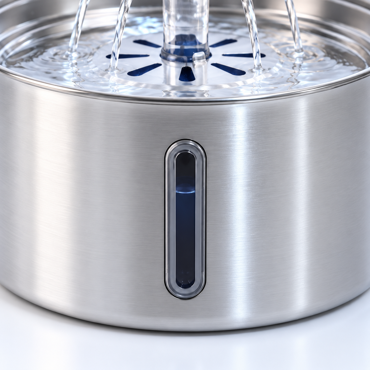 Close-up of the pet fountain water-level window