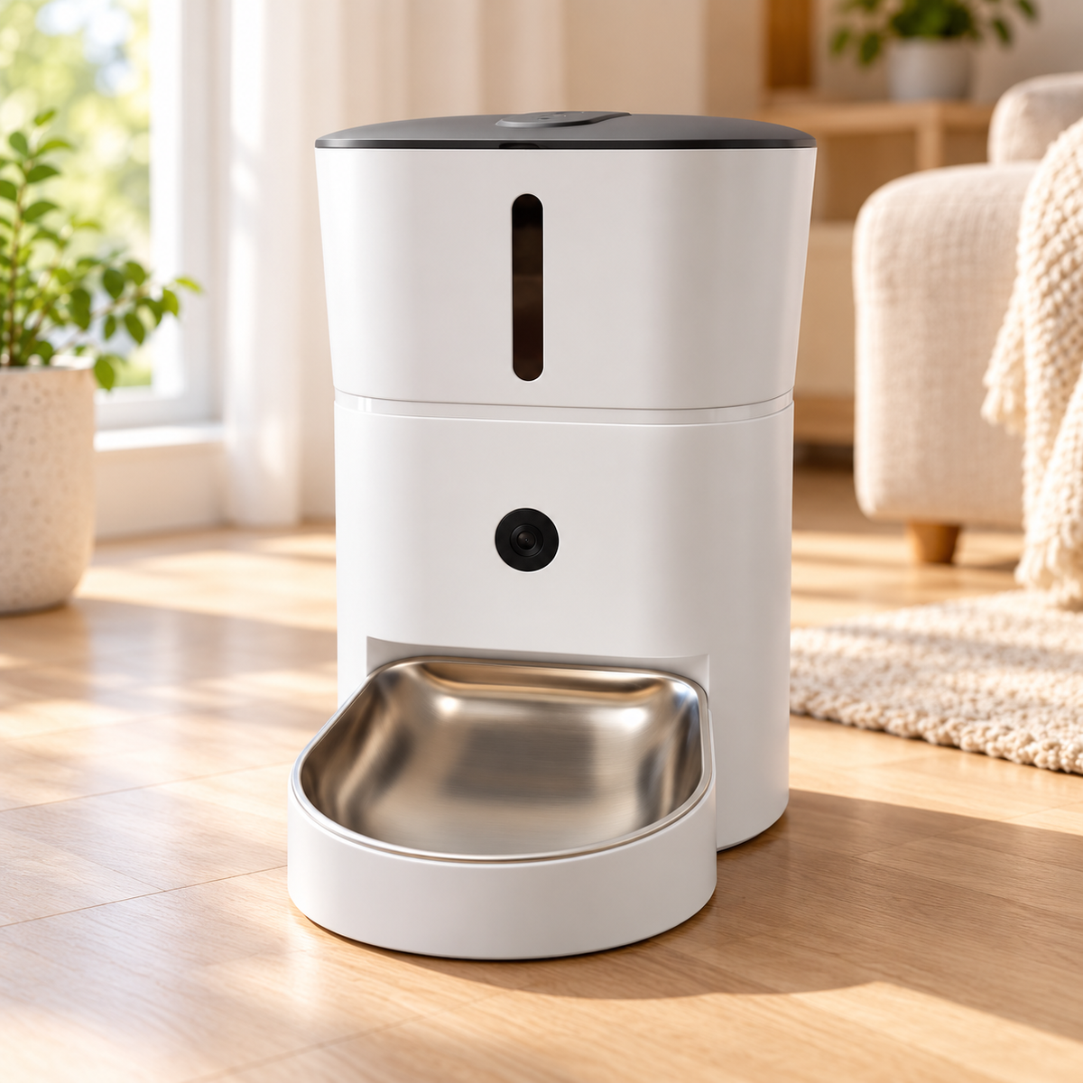 Lykke™ FeedLine 3L Smart Futterautomat mit Kamera im Wohnbereich