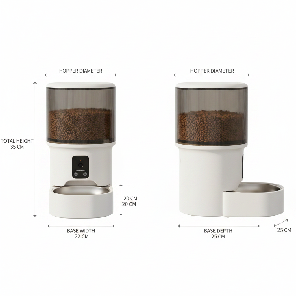  Lykke™ FeedCam 4L smart pet feeder — product dimensions and size specifications 