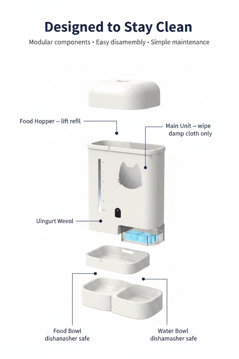 Removable food and water bowls for easy cleaning of the Lykke™ Smart Pet Care Station
