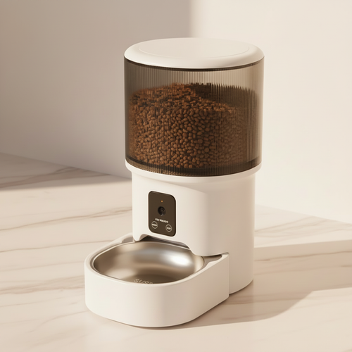  Lykke™ FeedCam 4L smart WiFi pet feeder with camera — hero view, white finish 