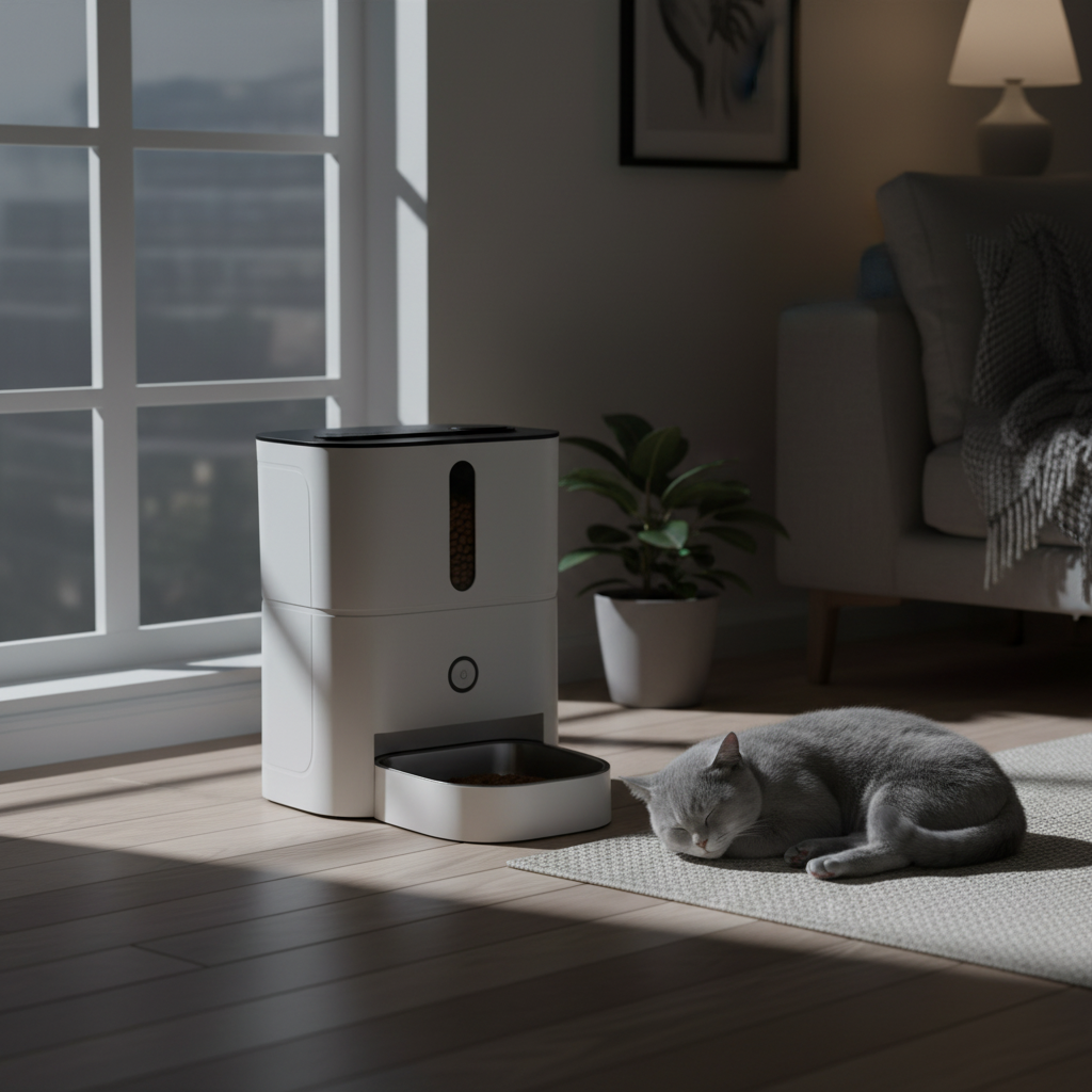  Lykke™ FeedLine 3L pet feeder in night scene with ambient lighting 