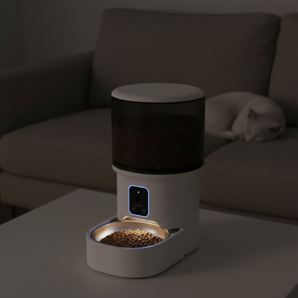  Lykke™ FeedCam 4L smart pet feeder camera — night vision view in low-light conditions 