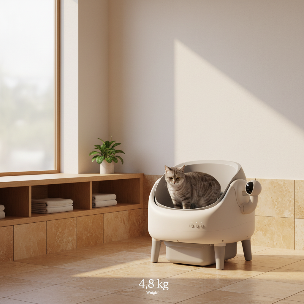 Cat inside the Lykke™ smart litter box with integrated weight monitoring