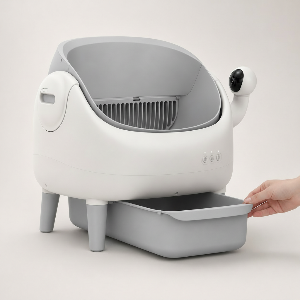 Removable waste drawer of the Lykke™ self-cleaning cat litter box for easy maintenance