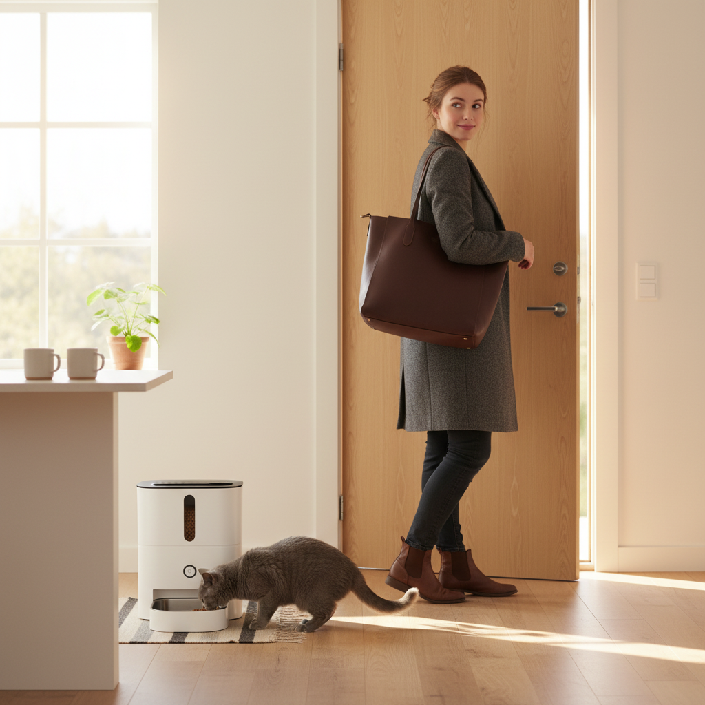  Lykke™ FeedLine 3L feeder with owner leaving home — remote feeding enabled 
