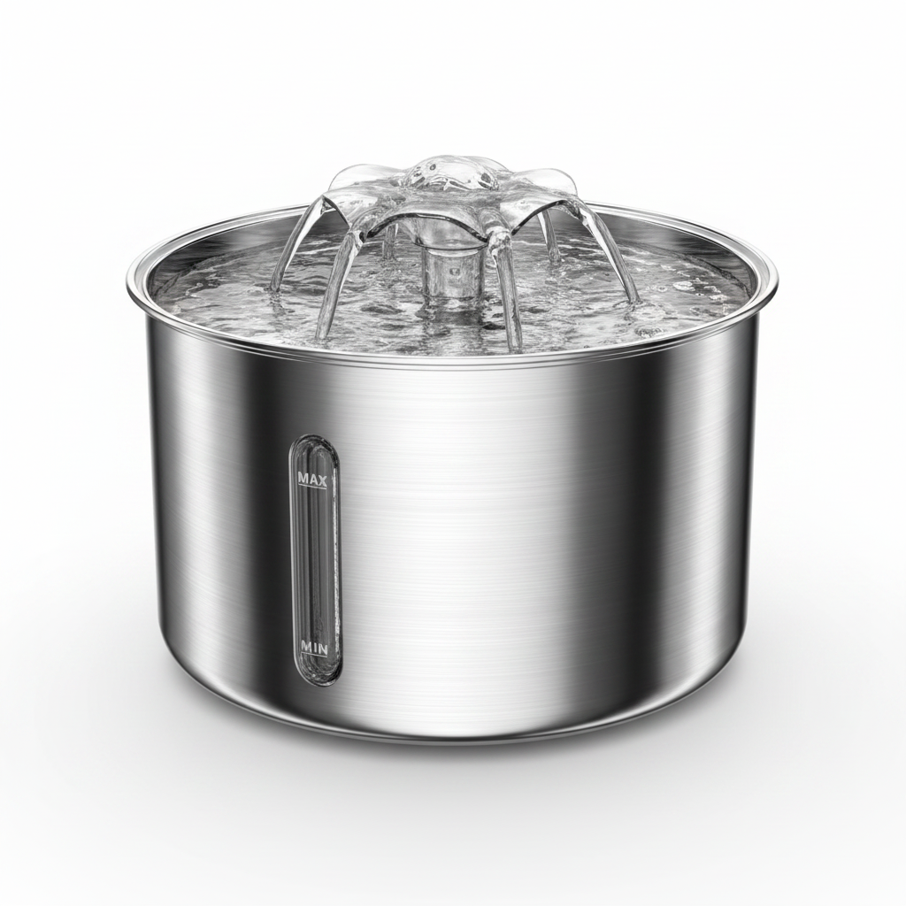  Lykke™ Paw Flow 3L stainless steel pet water fountain — three-quarter view on white background 