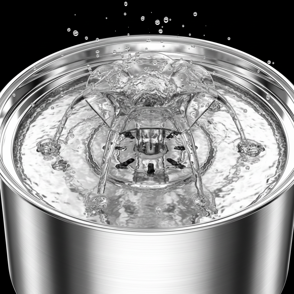  Lykke™ Paw Flow 3L — top-down view of active water flow in stainless steel fountain 