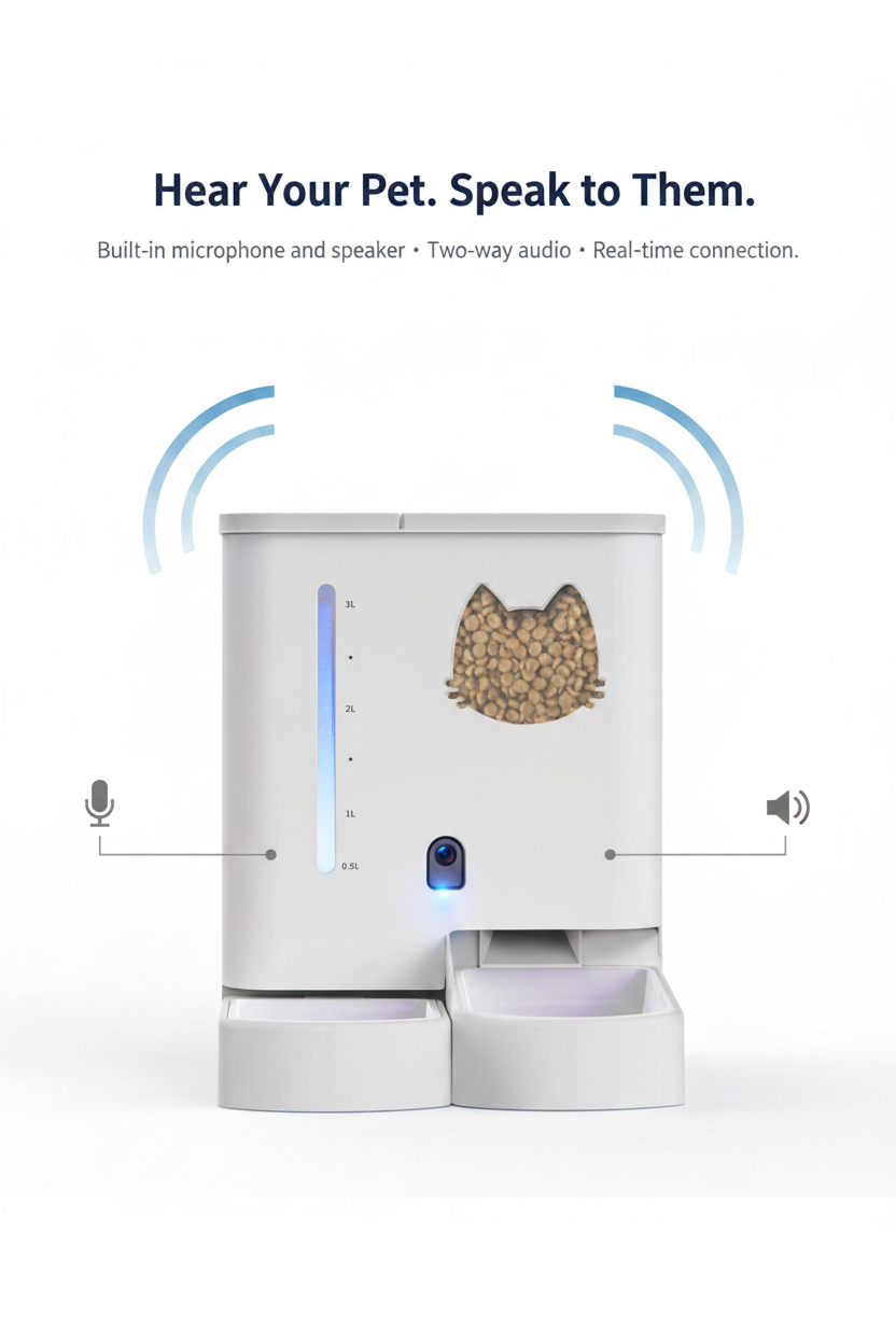 Two-way audio communication through the Lykke™ Smart Pet Care Station
